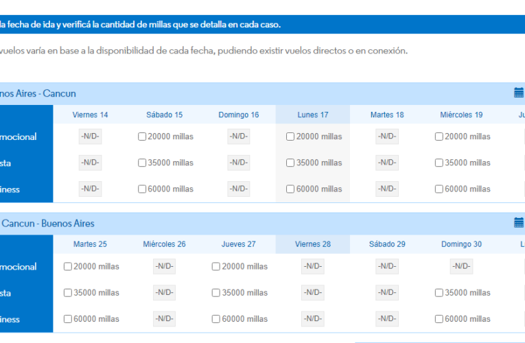 Hay canjes de millas Aerolíneas Plus en clase promocional para Cancún (México) en julio y agosto 2023