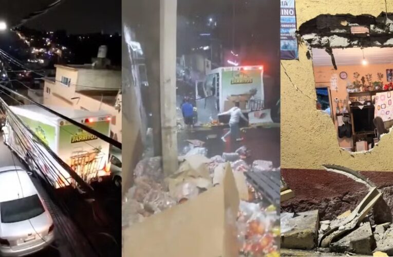 Camión de Jarritos pierde el control en ‘la bajada del diablo’ y revienta casa