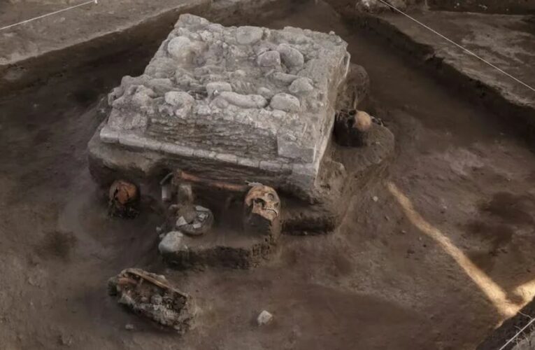 Descubren altar tolteca con restos humanos en obras del tren México-Querétaro