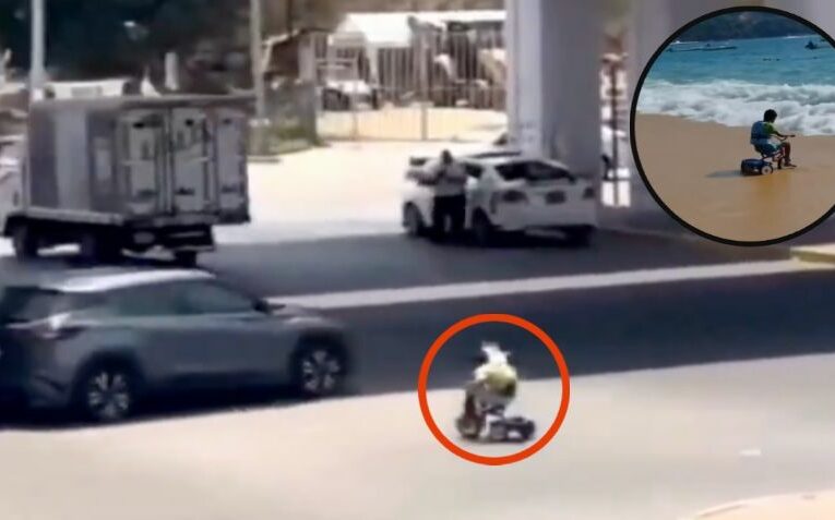 Niño de 8 años cruza en triciclo uno de los cruceros más peligrosos de Acapulco