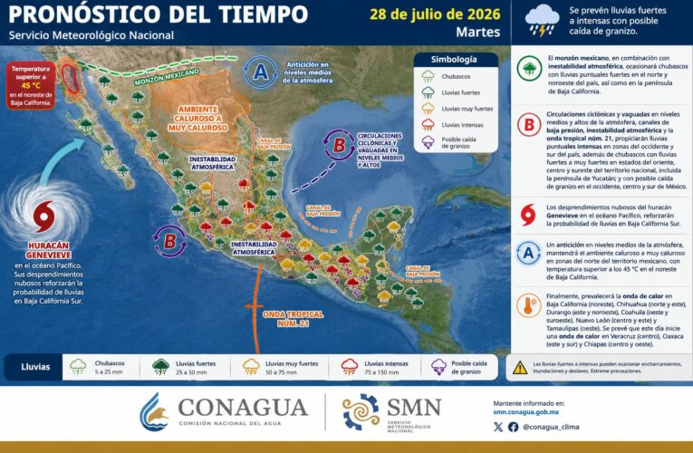 La onda tropical 21 propiciará lluvias intensas en zonas del occidente y sur del país