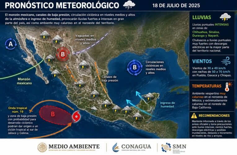 Lluvias intensas persistirán en gran parte del país