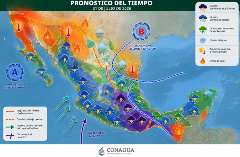 Así el clima en México: Lluvias y calor en gran parte del país